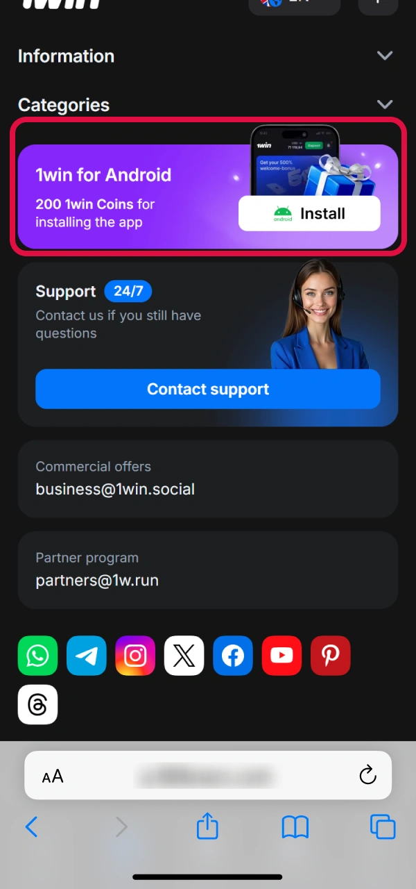 Click the dedicated button to install the Aviator App on iOS.
